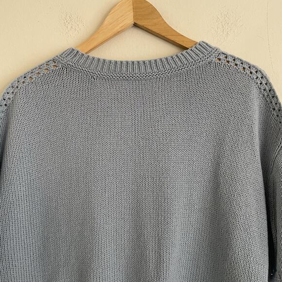 Wrap London Size M Blue Cotton Knit Short Sleeve Boxy Top T-Shirt Sweater - Picture 6 of 7